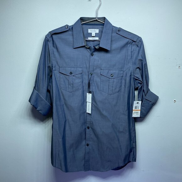 Men's Calvin Klein Slim Fit Dress Blues Shirt - NWT - Size Small - Picture 1 of 7